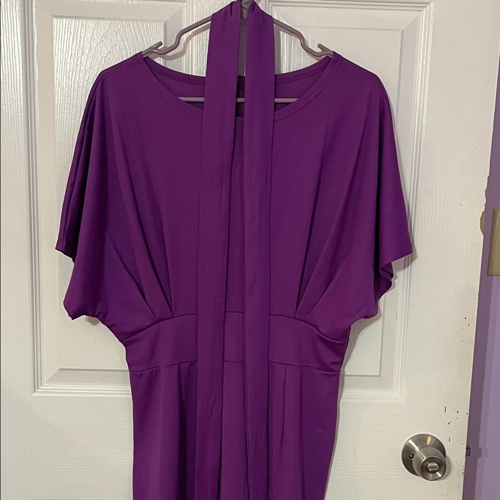 Bodycon Purple Short Sleeve Midi Dress Size Large